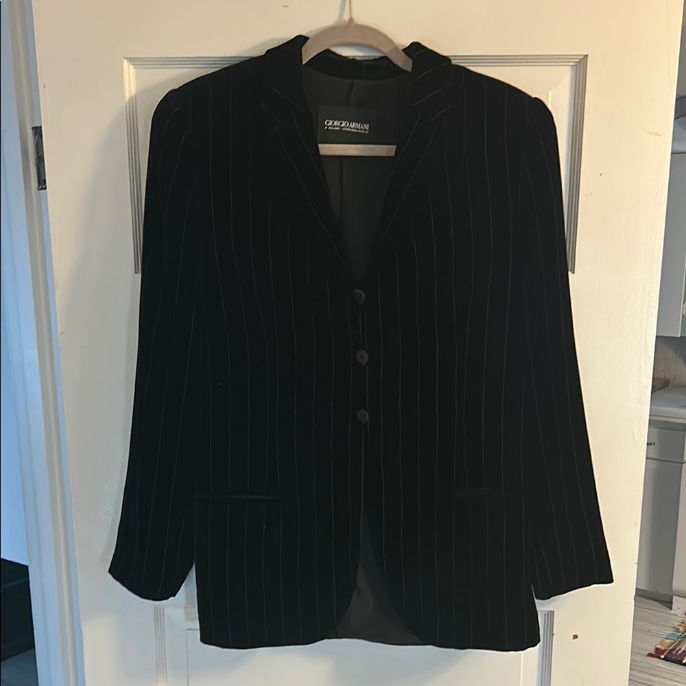 Giorgio Armani Vintage Black Velvet Pinstripe Blazer